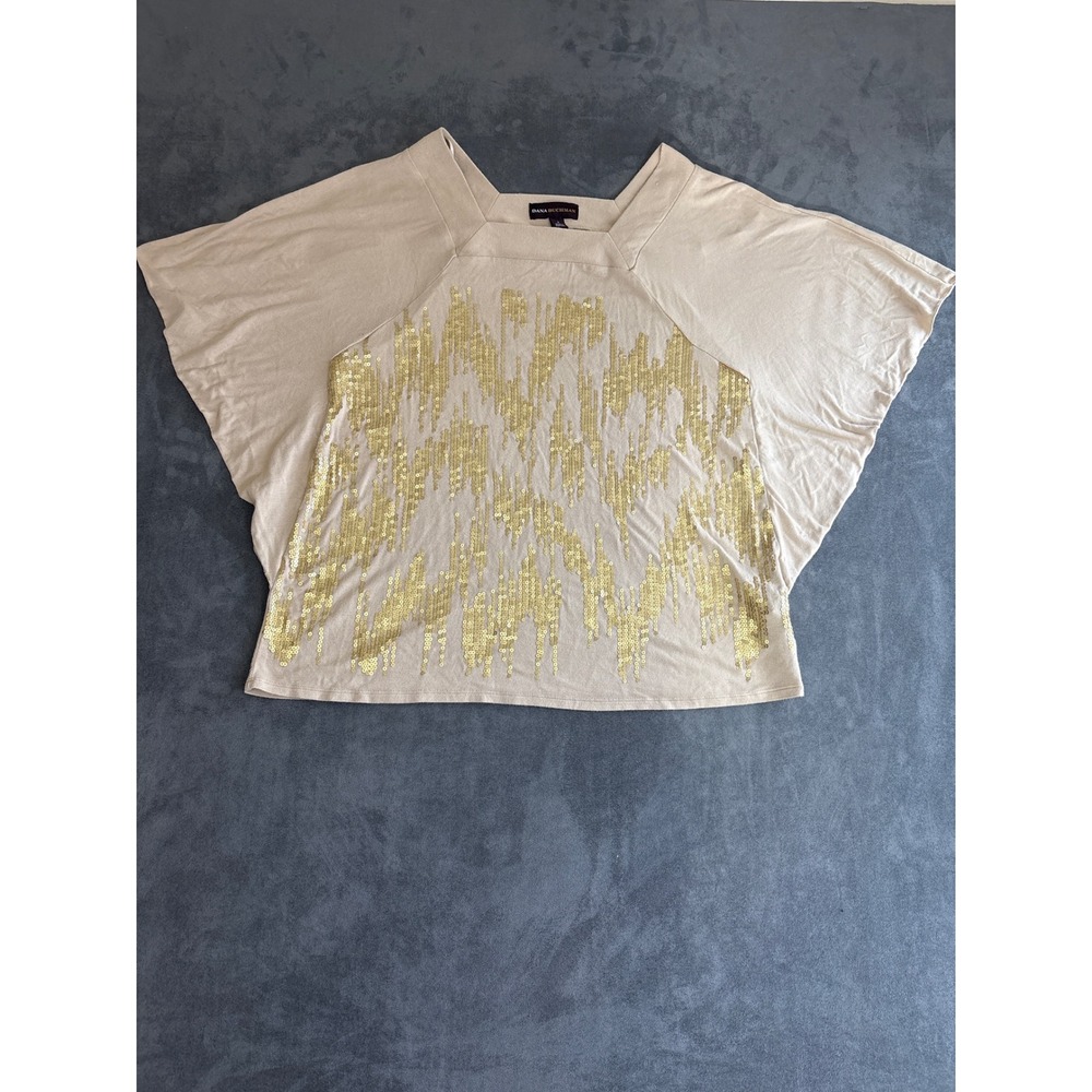 Small Beige Gold Sequin Dolman Sleeve Square Neck Top